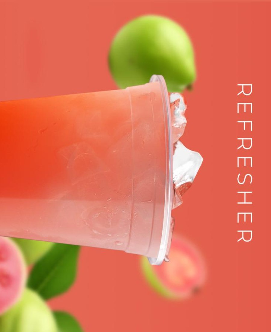 Red guava refresher in a tall glass