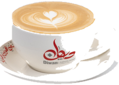 Cappuccino with latte art in a Diwan cup and saucer