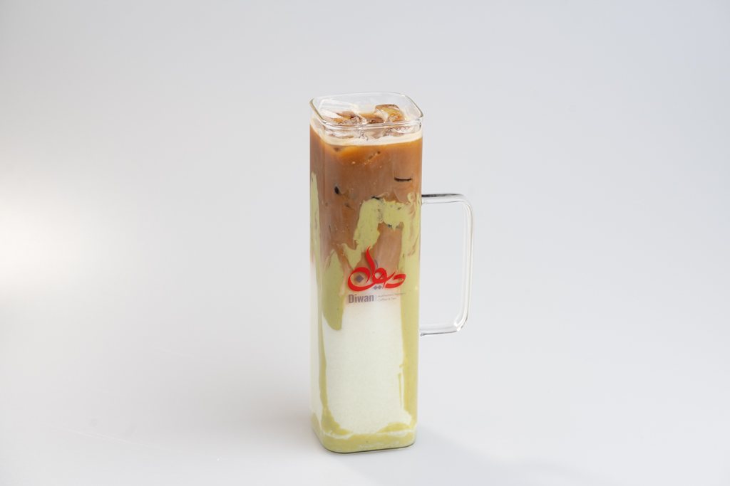 Layered pistachio latte